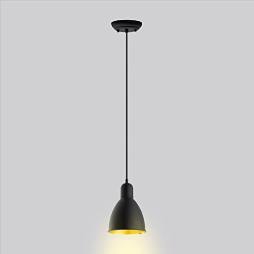 EGLO Priddy 1-Light Mini Pendant Hanging Lighting Fixture with Steel Shade for Kitchen Island, Hallway, and Dining Room, 60W, 82 in, Black and Gold
