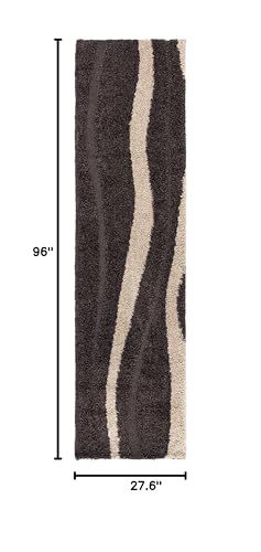 SAFAVIEH Florida Shag Collection Runner Rug - 2'3" x 8', Dark Brown & Beige, Stripe Design, Non-Shedding & Easy Care, 1.2-inch Thick Ideal for High Traffic Areas in Living Room, Bedroom (SG451-2813)