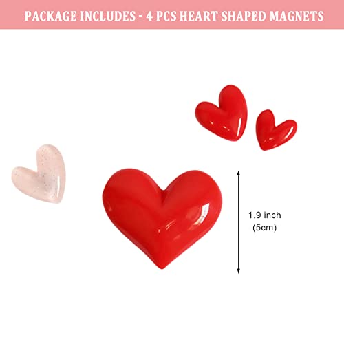 4 PCS Heart Shape Fridge Magnets, Red and Pink Love Small Decorative Magnets for Office Home Kitchen Decoration