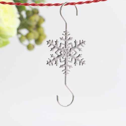 Ornament Hooks for Hanging Decorations, 20 PCS Gold Snowflake S-shaped Hangers - Swirl Christmas Tree Hangers with Crystal Beaded Tips for Small Ornaments