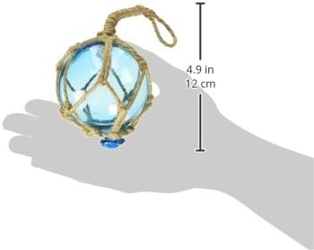 Light Blue Japanese Glass Fishing Float Ornament with Brown Netting - 3 Inch