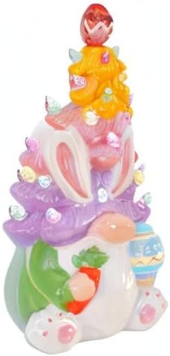 Timer Easter Decorations - Light Up Bunny & Gnome Ceramic Tree Decor for Spring Centerpieces