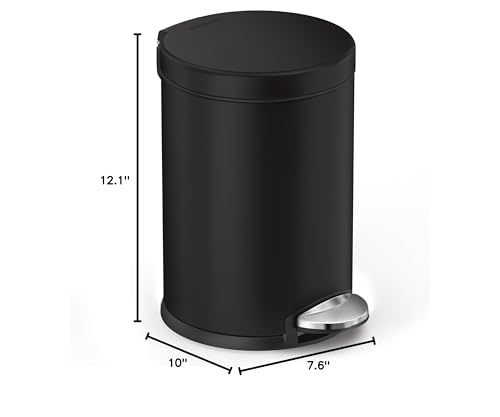 simplehuman 4.5L Matte Black Round Step Trash Can with Silent Close Lid