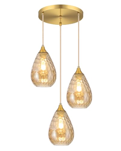 3-Light Pendant Lighting Fixture for Dining Room Modern Amber Glass Chandelier