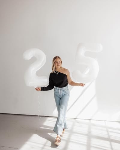 White Number 25 Balloon 40 inch, 25 Number Balloons, 25th White Birthday Decorations for Girls Boys 25 Year Old Party Supplies