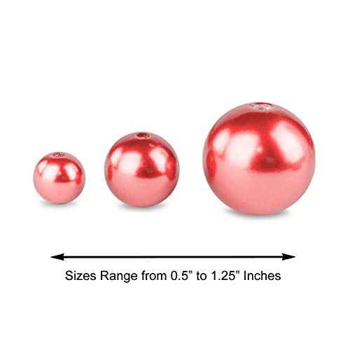 Super Z Outlet Elegant Glossy Polished Pearl Beads for Vase Fillers, DIY Jewelry Necklaces, Table Scatter, Wedding, Birthday Party Home Decoration, Event Supplies (8 Ounce Pack, 70 Pieces) (Red)