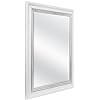 MCS 16x20 Large Wall Mirror, White Woodgrained Frame with Silver Embossed Detail & Beveled Detail Mirror, Vertical & Horizontal Wall Hanging Mirror for Bathroom, Bedroom & Livingroom