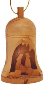 Olive Wood Bell Christmas Ornaments from Bethlehem - Set of 4 Unique Holiday Decor