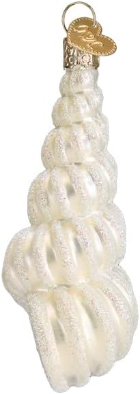 Beach Shells Glass Blown Ornaments for Christmas Tree - Junonia Shell, Tan/Brown/White/Gold