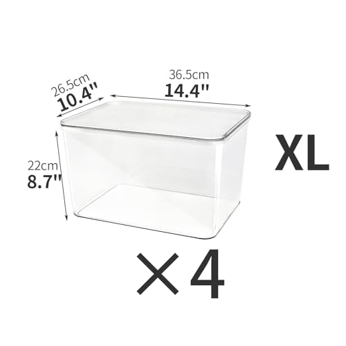 4-Piece Set,Plastic Clear Storage Bin with Lid,Large
