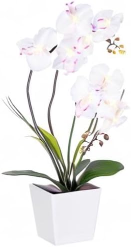 Pre-Lit Artificial Orchid Arrangement - LED Orchid Plant with 9 Lights (White)