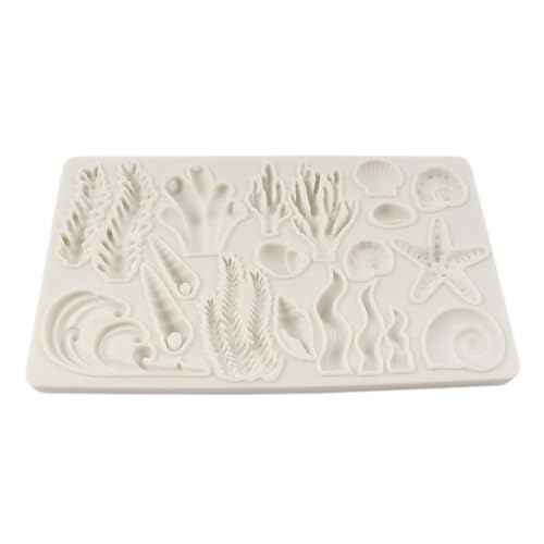 Marine Theme Fondant Molds Seashell Conch Starfish Seaweed Coral Silicone Mold For Cake Decoration Cupcake Topper Sugar Craft Chocolate Candy Gum Paste Polymer Clay
