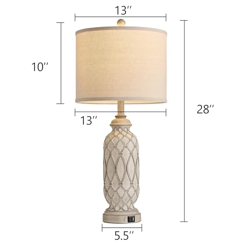 Ireliare 28-Inch Beige Farmhouse Table Lamps Set of 2 with USB Charging & Touch Dimmable Nightstand Lamps