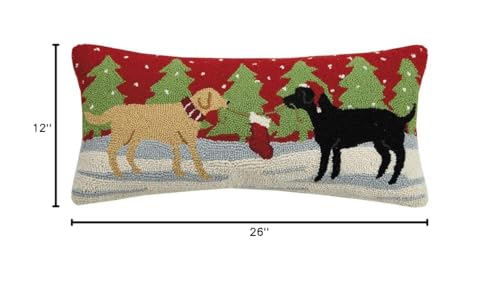 Peking Handicraft Wool Hook Pillow 12x26 – Playful Xmas Dogs