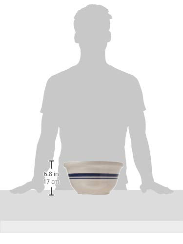 12-Inch Stoneware Mixing Bowl with Blue Stripe - Food Safe Dishwasher Safe