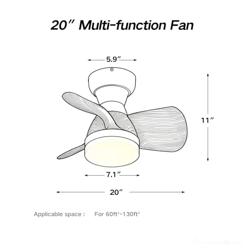 20 Inch Brass Ceiling Fan with Remote, 3 ABS Blades, LED Light for Bedroom & Living Room