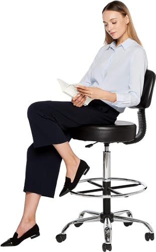 Adjustable Drafting Stool with Footrest and Swivel - Black