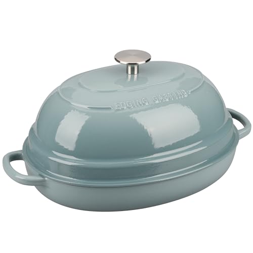 Enameled Cast Iron Dutch Oven 6QT Oval Bread Pot with Lid - Seasalt