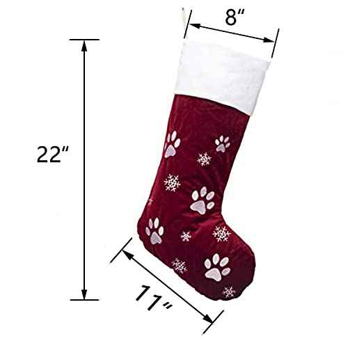 GEX Christmas Stockings for Dog Cat Pet 22" Large Quilted Lining Embroidery Luxury Lovely Velvet Hanging Ornament Decorations for Xmas Season (Burgundy)