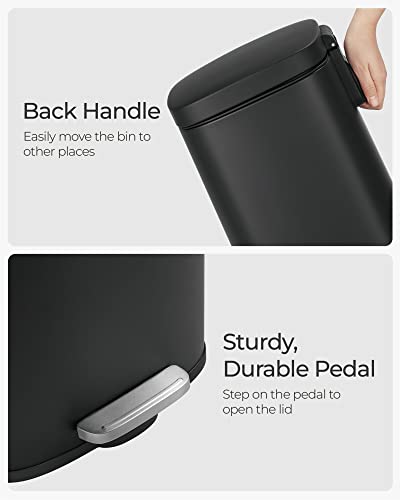 SONGMICS Black 8 Gallon Stainless Steel Step-On Trash Can | Modern Slim Design