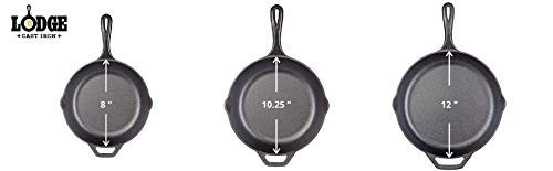 Lodge Cast Iron Skillet Set 3-Piece Bundle - 12, 10.25 & 8 Inch Frying Pans