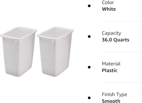 Rubbermaid 36QT Plastic Wastebasket - White Open Trash Can for Home & Office