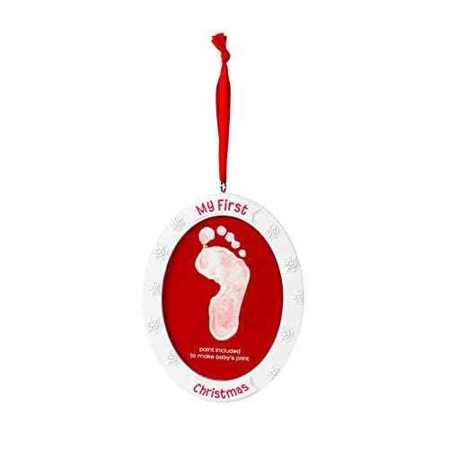 Tiny Ideas Baby's "My First Christmas" Handprint or Footprint Holiday Double-Sided DIY Photo Ornament, Creative Gift for New and Expecting Parents, White and Red