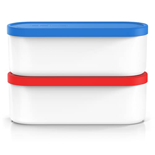 BALCI 2 Quart Ice Cream Containers Set of 2 - Blue & Red Reusable Freezer Storage