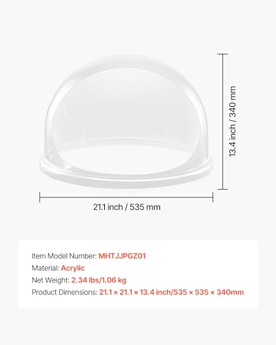 VEVOR 21 Inch Cotton Candy Machine Cover Acrylic Dome Bubble Shield for 20 Inch Floss Maker