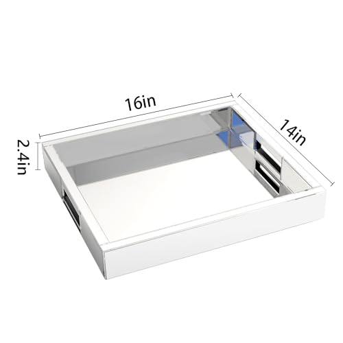 Blingworld Silver Mirrored Decorative Tray 16x14x2.4 for Home Organization