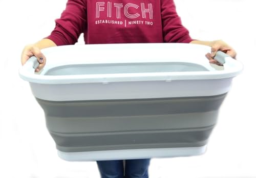 SAMMART 41L Grey Collapsible Plastic Laundry Basket - Foldable Storage Bin