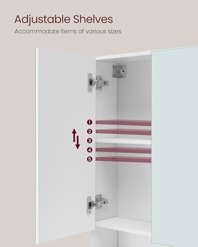 VASAGLE Medicine Cabinet Mirror with Storage - Cloud White, 35.4W with Mirror