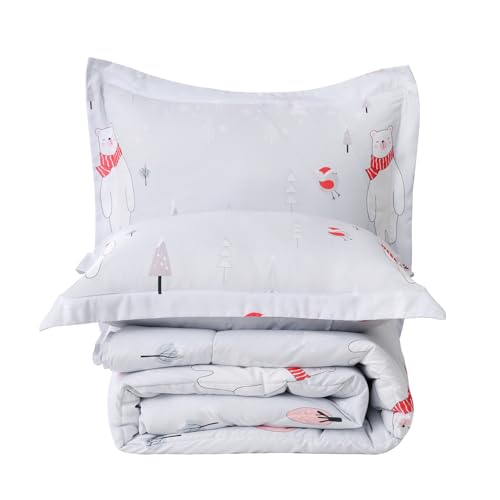 Yibeizi Christmas Twin Comforter Set with Bear Snowmen Design - Lightweight & Breathable Bedding for Kids, 2 Pieces