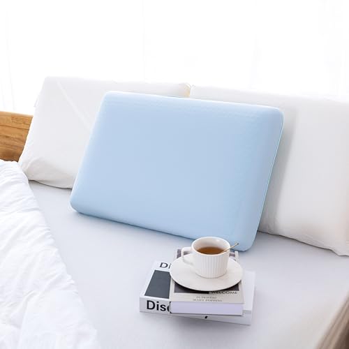 Reversible Cooling Gel Memory Foam Pillow - Blue, Queen Size Neck Support