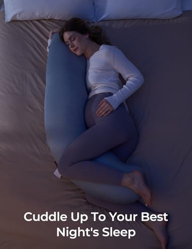 Momcozy J-Shaped Cooling Pregnancy Pillow with Deep Grey Cover – Supportive Maternity Pillow for Sleeping & Comfort