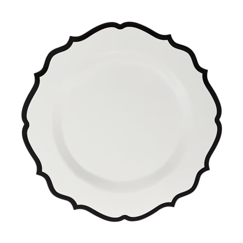 PLASTICPRO 128 Pack Disposable Plastic Plates Set - Elegant White & Black Contemporary Design, Includes 64 Dinner & 64 Salad Plates