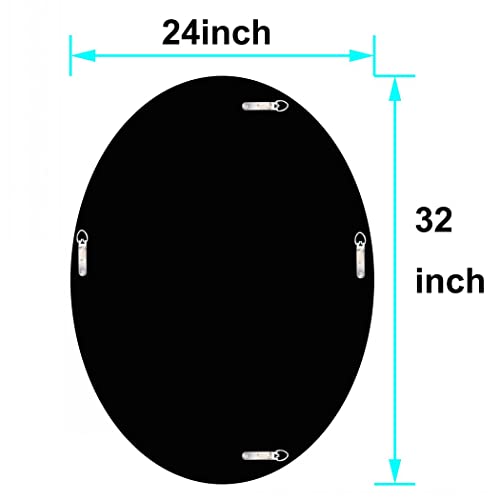 Oval Silver Mirror with Crushed Diamond Bling Wall Decor 32"L x 24"W - Frameless Glam Mirror