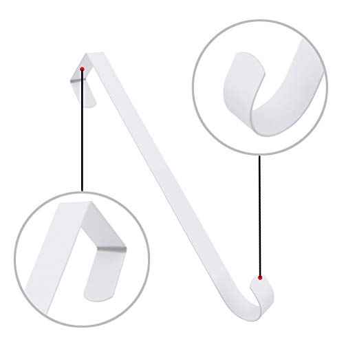 HiGift 2 Pack Wreath Hanger for Front Door White, Long Metal Over The Door Hook for Christmas and Party Wreath Making Decoration, Hanging Clothing, Towels, Wreaths, Bags, White - 15" and 12"