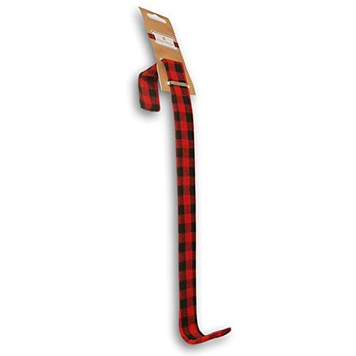 Buffalo Plaid Christmas Wreath Over-The-Door Fabric Covered Hanging Hook - 12 Inches Long (Red & Black Check)