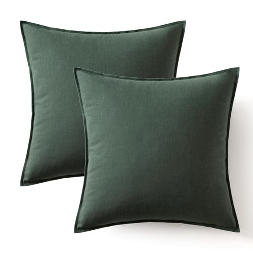 MIULEE Pack of 2 Christmas Decorative Linen Pillow Covers Boho Farmhouse Modern Soft Accent Throw Pillows Neutral Cushion Covers for Sofa Couch Bed Living Room Home Decor, 16x16 Inch Dark Green