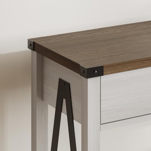 ChooChoo 47 Inch Farmhouse Console Table with Drawer & Storage Shelf - White & Brown