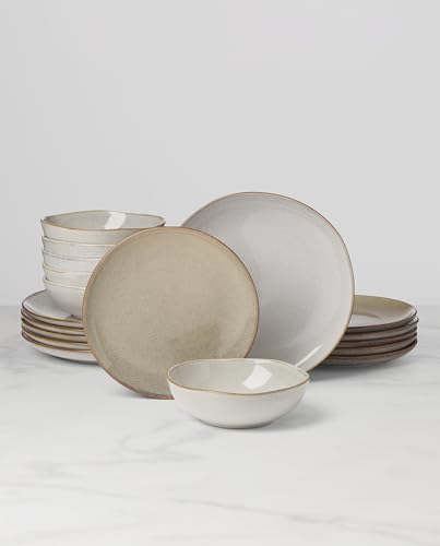 Organic Shades Oatmeal Stoneware Dinnerware Set for 6 - 18 Pieces, Rustic Design