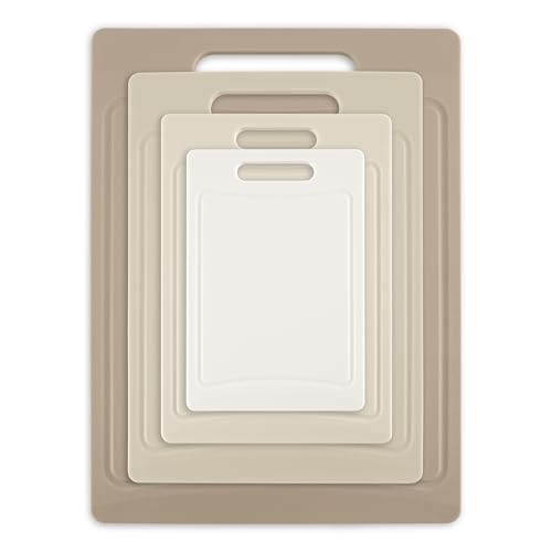 Cook With Color Non-Slip Cutting Board Set - 4 Sizes with Easy Grip Handles, Brown