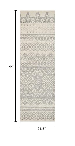 SAFAVIEH Adirondack Collection Runner Rug - 2'6" x 12', Ivory & Silver, Rustic Boho Design, Non-Shedding & Easy Care, Ideal for High Traffic Areas in Living Room, Bedroom (ADR107B)
