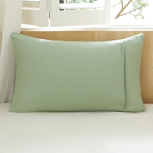 AiMay Duvet Cover Set Queen Pintuck Pleated 3 Pieces—Green, Zipper & Corner Ties
