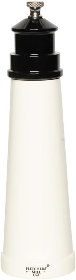 Fletchers' Mill Lighthouse Salt Mill, White/Red - 6 Inch, Adjustable Coarseness Fine to Coarse, MADE IN U.S.A.