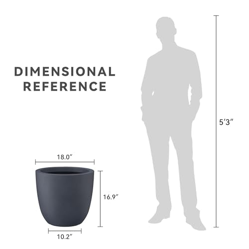 Large Charcoal Concrete Planter Bowl - 18 Inch Outdoor Garden Pot with Drainage, Variation of Charcoal / 18"d