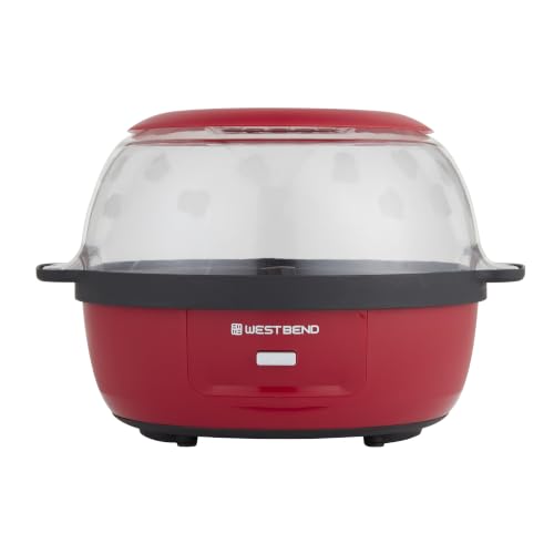 West Bend Stir Crazy 6 Qt Red Popcorn Maker Machine with Stirring Rod & Vented Cover