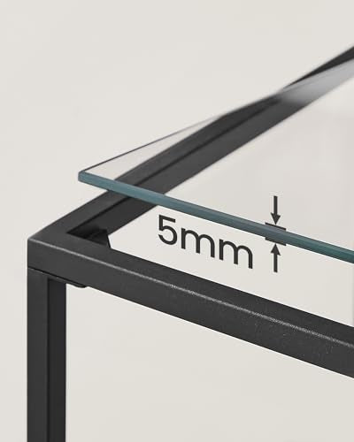 Black 39.4 Inch Console Sofa Table with Tempered Glass Shelves - Glam Style