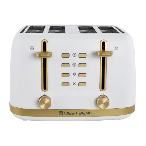 West Bend Timeless 4-Slice Toaster - White/Gold Stainless Steel Kitchen Appliance